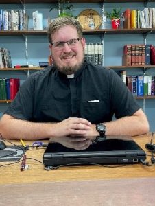 Pastor Mike at his desk.